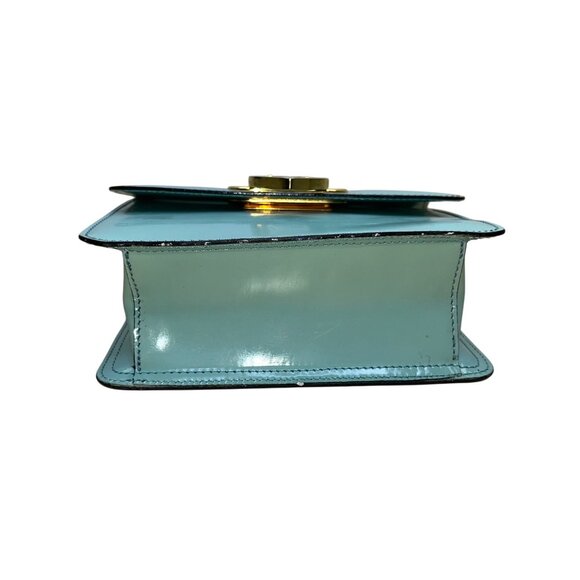 Moschino Women’s Light Blue Leather Gold Logo Hardware Structured Clutch Handbag - Picture 9 of 16